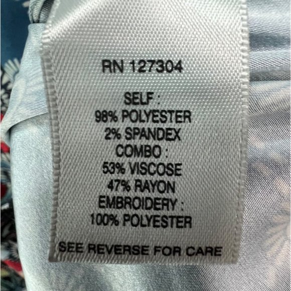 John Mark Womens Mixed Print Boxy Blouse Size XL Blue Red Patchwork Button Down - Picture 12 of 13